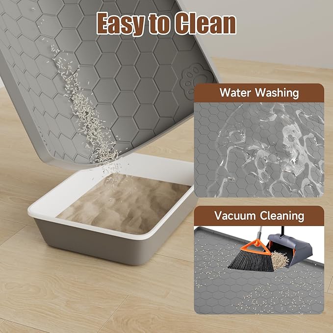 Pawinner Cat Mat for Litter Box, 40" X 28" Large Silicone Cat Litter Trapping Mat, Waterproof Kitty Litter Mat, Urine-Proof, Easy to Clean, Non-Slip Kitty Scratch Pad for Floor(Gray)