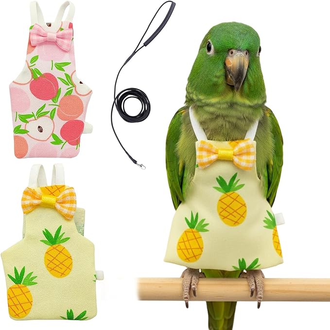 3 Pieces(Large) with Peach and Pineapple Patterns,Bird Diaper, Cotton Fabric, Waterproof Design, Easy to Clean, Comfortable Fit for Small Birds ﻿