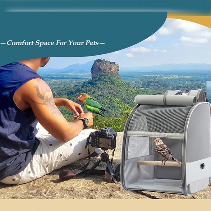 Portable Breathable Bird Backpacks Carriers with Removable Tray and Shade Cloth for Small Parrots Travel Cage Compacts Bird Cage Backpacks