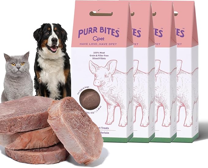 OPET Freeze Dried Pork Treats for Cats & Dogs，Single Ingredient Grain Free High Protein Pet Food，Healthy Training Sliced Fillets Snacks (Pork, 5.92 Ounce)