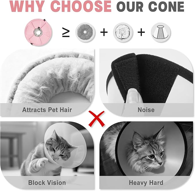 Cat Cone Collar Soft, Adjustable Elizabethan Collar for Cats to Stop Licking, Comfortable Lightweight Kitten Cone for Wound Healing and Surgery Recovery,Pink,L