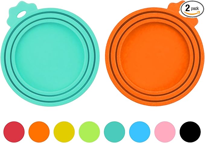 2 Pack Pet Food Can Covers, Silicone Universal Can Lids for Dog & Cat Food, BPA Free, One Fit Most Standard Size Food Cans Teal/Orange