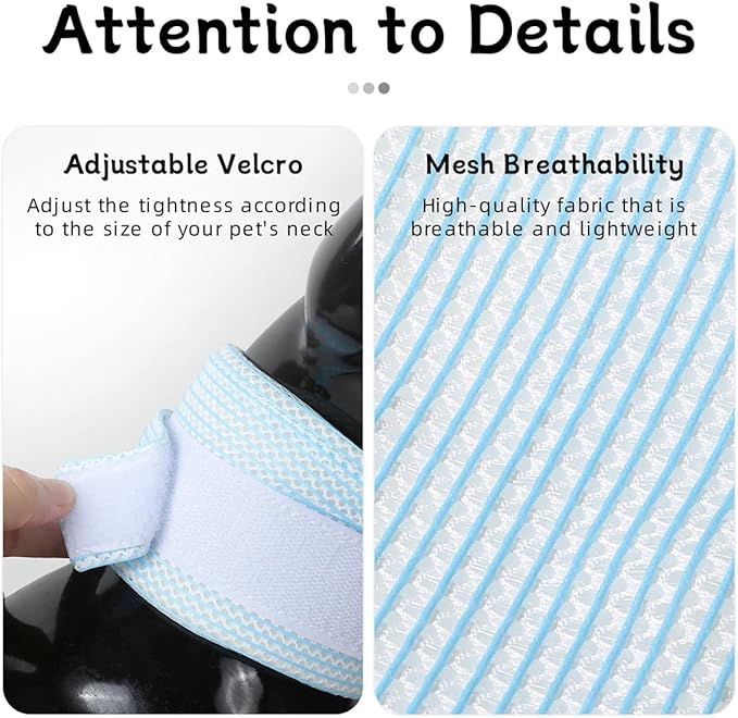 Cat Neck Brace Cover - Breathable & Adjustable Elizabethan Collar for Post-Surgery Recovery Anti-Scratch Anti-Lick Protection, Cervical Cone for Small Medium Large Dogs Puppies Kittens (Large,Blue)