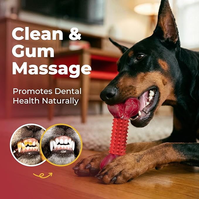 Apasiri 3-Pack Tough Dog Toys for Aggressive Chewers: Beef Flavored Long Lasting Dog Bones for Large Dogs, Heavy Duty Nylon & Rubber Dog Chew Toys to Keep Them Busy, Medium & Large Breed, Red