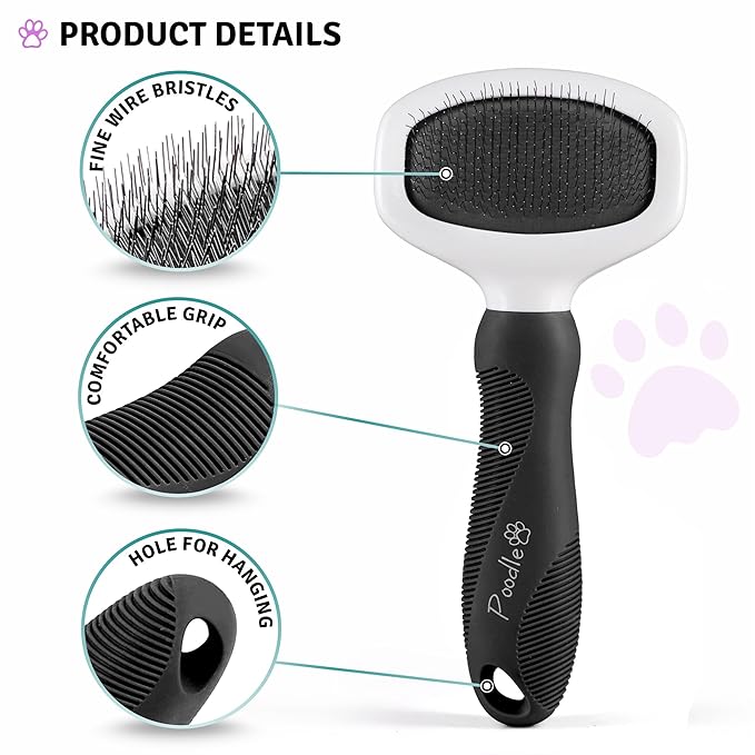Poodle Pet Slicker Brush - For Dogs, Cats, and Rabbits - Removes Matted Fur, Knots, and Loose Hair - Suitable for Grooming Doodles and Goldendoodles with Short or Long Hair