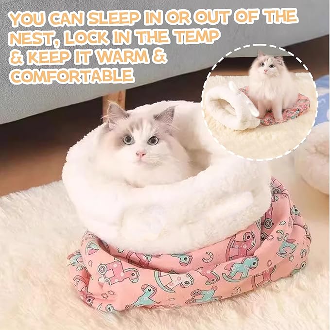 360° Semi-Enclosed Fluffy and Warm Cat Sleeping Bag, Suitable for Cats and Small Pets, Machine Washable (21.6 inches x 17.7 inches)