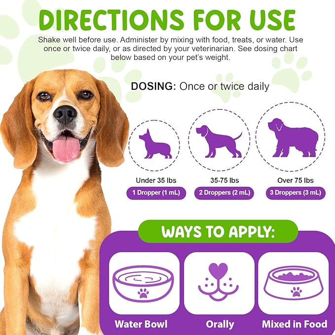 Dog Multivitamin Drops, 15 in 1 Multivitamin Liquid - Dog Vitamins with Glucosamine & Cranberry, Supports Joint, Digestion, Skin & Coat Health, Dog Supplement for Dogs of All Ages, Bacon Flavor, 60 ml