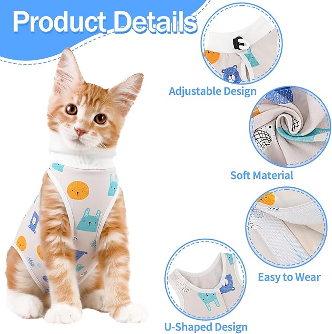 Coppthinktu Cat Recovery Suit Female, Breathable Cat Onesie After Surgery Female for Abdominal Wounds or Skin Diseases, Surgery Recovery Suit Kitten Surgical Onesie After Spay Wear Anti Licking