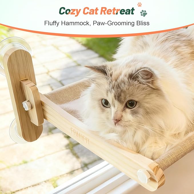 Foldable Cat Window Perch - Natural Pine Cat Sill Seat, 50LBS Heavy Duty Cordless Design, Space-Saving No-Scratch Window Hammock for Indoor Cats