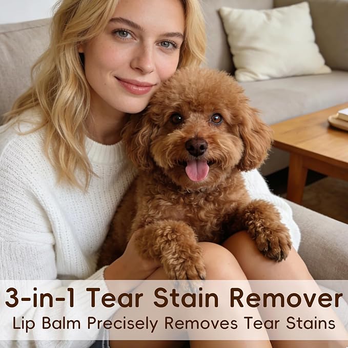 Pet Tear Stain Remover Balm with Brush, 3-in-1 Tear Stain Remover Kit, Gentle Facial, Eye Comb, Gentle Eye Care for Dogs Cats, Daily Facial Cleanser to Remove Stains, Safe Non-Irritating, 1 Oz