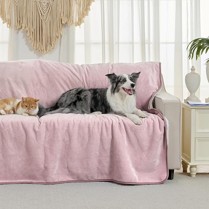 Waterproof Blanket for Bed Couch Sofa, Soft Liquid Pee Proof Pet Blanket for Dog Puppy Cat, Reversible Sherpa Fleece Furniture Protector (Dusty Pink, 60x80 inches)