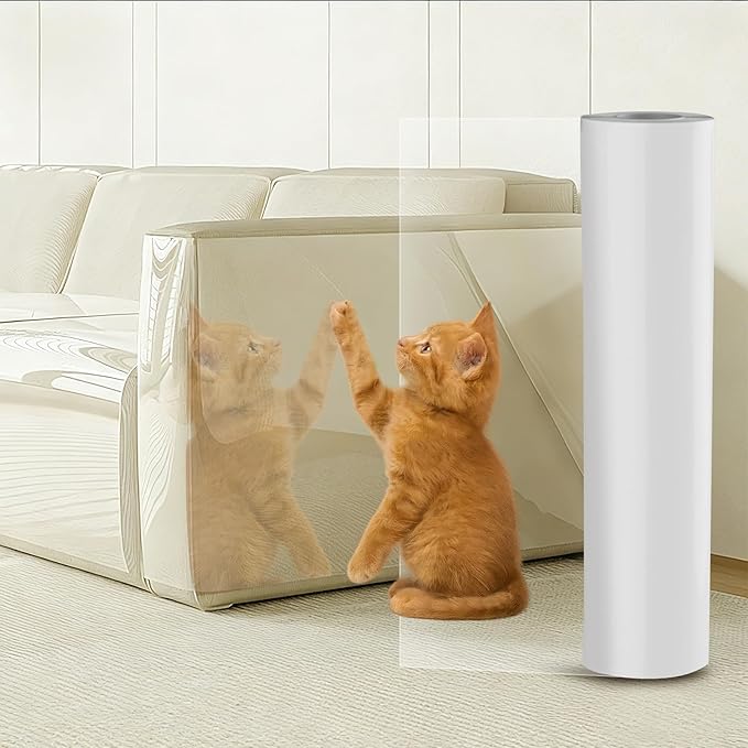 Anti Cat Scratch Furniture Protector, Transparent Sofa Guard Shield, Single Sided Sticky Tape, Gray, 196.85x11.81 Inches, 1 Pack