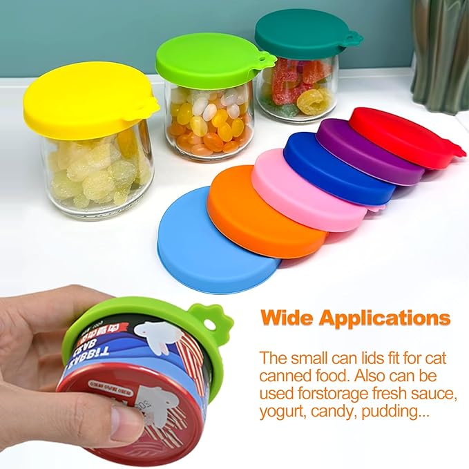 Yobbai Small Cat Food Can Lids for 3 oz & 2.5 oz, Food-Grade Silicone Covers, Secure Seal, Easy-Open Tab, Dishwasher Safe, 6 Pack