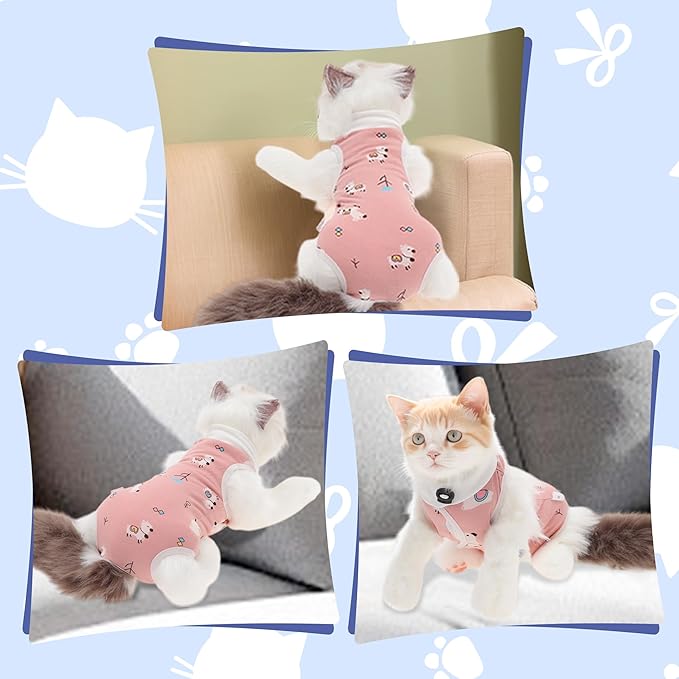 Breathable Cat Recovery Suit, Post-Surgery Cat Onesie, Prevents Licking Wounds, Size S, Pink