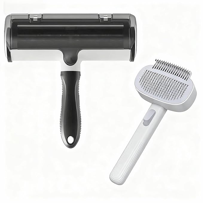 2-In-1 Pet Grooming Kit;Dog Brush For Shedding，Cat Brush For Long Haired Cats- Self-Cleaning Shedding & Detangling Brush,Dual-Direction Design - Professional For Long/Short Haired & Indoor Cats
