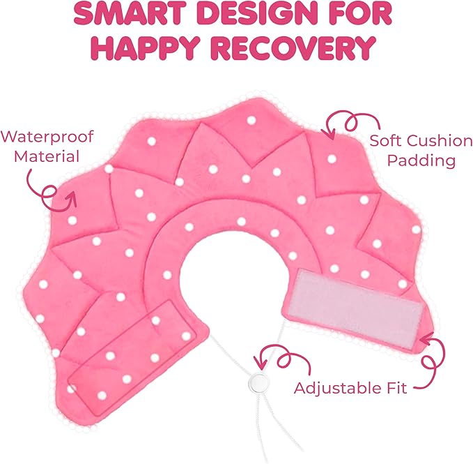 SunGrow Cat Cone Collar Soft, Stop Licking E Collar for Recovery, Post Surgery Stress Relieving with Adjustable Strap Enclosures (7" - 9" Neck Size, Pink)