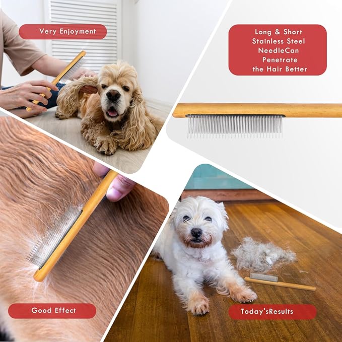 Slicker Brush for Dogs, Large Long Pin Dog Grooming Brush for Doodles Goldendoodles Poodles Labradoodle Bernedoodles, 3 Pcs Wooden Handle for Mats Tangles - Red