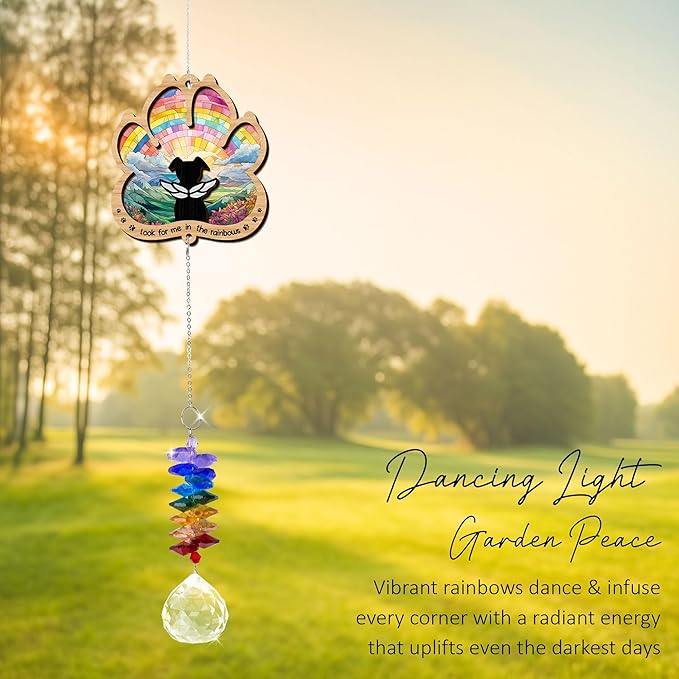 2 Layered Ornament Suncatcher - Rainbow Bridge Memorial Suncatcher - Pet Sympathy Keepsake - Paw Ornament for Loss of Dogs - Mother's Day Father's Day Christmas Birthday Gifts for Dog Lover
