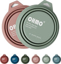 OHMO Collapsible Dog Water Bowls w/Built-in Stainless Steel Ring – 2pcs Small 12oz/400ml Portable Silicone Pet Feeding Bowl for Hiking, Camping, Travel