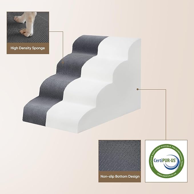PAWSCART Dog Stairs for Dogs and Cats, 4-Step Dog Steps for Bed, 19.6" H Pet Stairs for High Bed, Pet Ramp for Couch, Sofa, Non-Slip Surface Removable Washable Cover, Grey