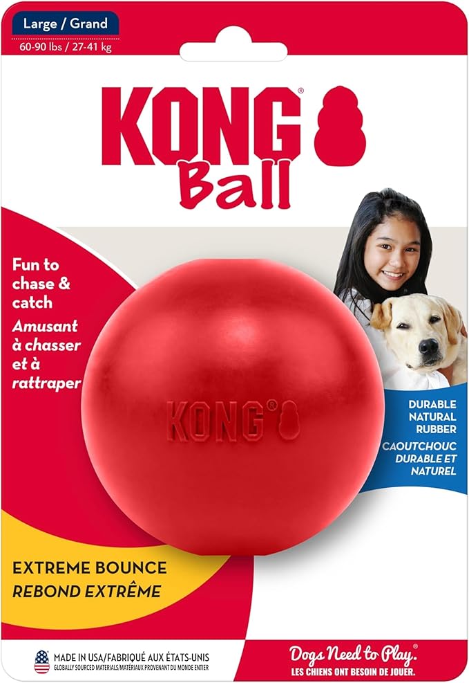 KONG Ball with Hole - Durable Dog Fetch Toy for Training, Interactive Playtime & More - Classic Natural Rubber Ball - Red - for Large/X-Large Dogs