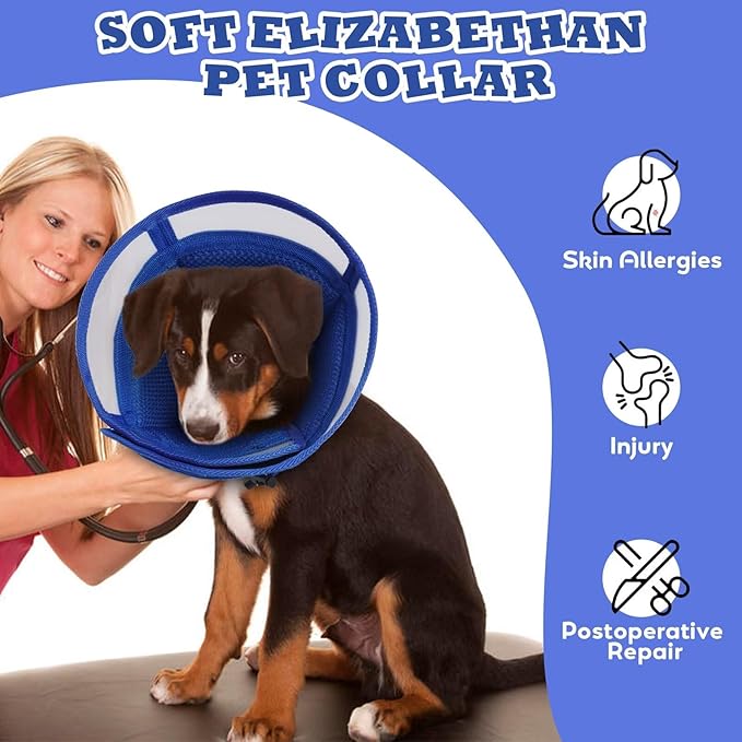 Dog Cone for Dogs After Surgery,Foldable Dog's Cone Collar,Adjustable E Collar Alternative to Stop Licking,Pet Cones for Dog & Cats,Doggy Surgery Collar,Dogs Recovery Collars & Cones,Blue,S