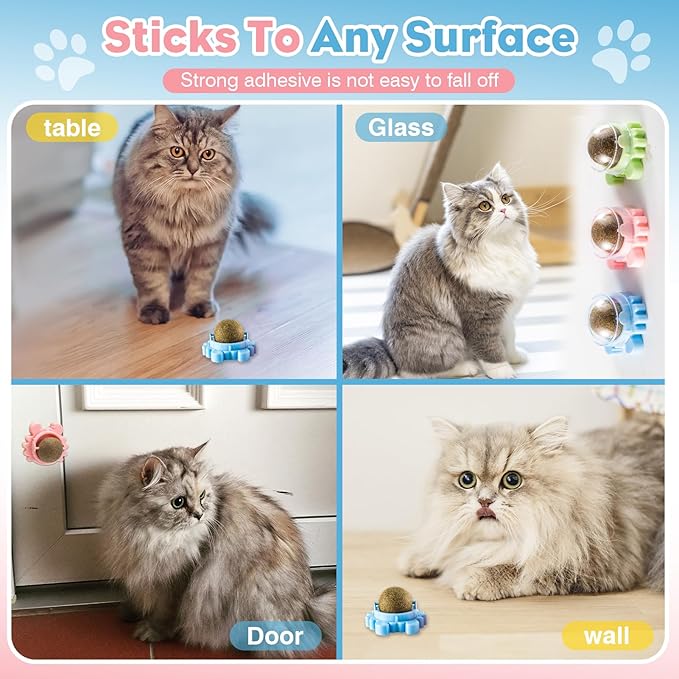 Catnip Ball - 4Packs - Catnip Balls for Cats Wall - Cat Nip Ball- Cat Nips Organic Balls - Magic Lickable for Cat Teeth Cleaning, Play