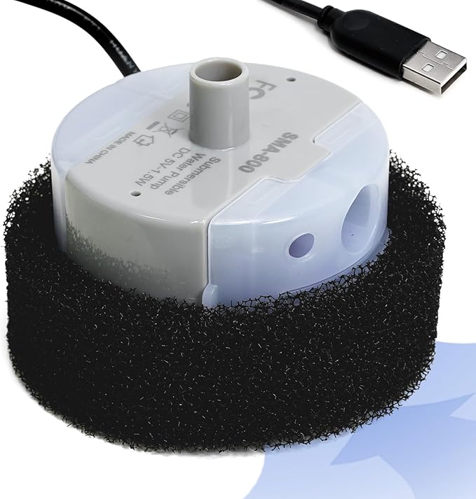 Ultra-Quiet Replacement Pump for Stainless Steel Cat Water Fountains - SMA-800 Motor - Safe and Easy to Clean with Low Voltage DC 5V and USB Cable (Pump) (Bottom Pump+Sponge)