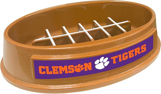 NCAA Super-Bowl - Clemson Tigers Slow Feeder Dog Bowl. Football Design Slow Feeding Cat Bowl for Healthy Digestion. Non-Slip Pet Bowl for Large & Small Dogs & Cats