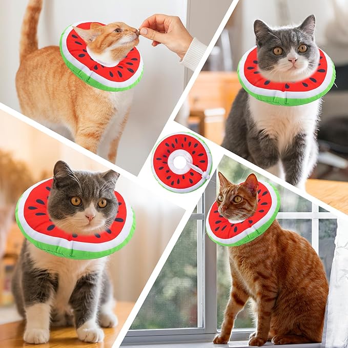 Seyezo Cat Cone Collar Soft, Adjustable Cat Recovery Collars Kitten Cones to Stop Licking, Cute Donut E Collar After Surgery, Anti-Lick Wound Healing Elizabethan Collar for Kittens (Watermelon, Small)