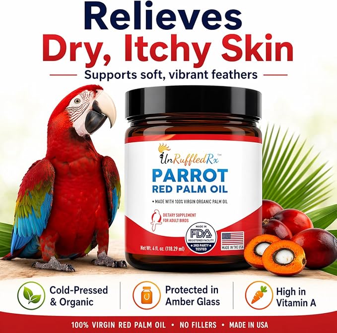 UnRuffledRx™ Red Palm Oil for Birds & Parrots - Provides Nutritional Support - Ethically Produced Organic Red Palm Oil to Support Feather & Skin Health
