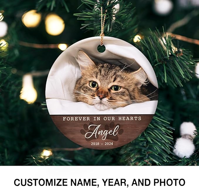 Cat Memorial Ornament - Personalized Ornaments to Memorialize Cats Loss - Kittens, Pets Photo Frame, Custom Keepsake - Pet Loss Gift, Remembrance Gifts - Background Color Options