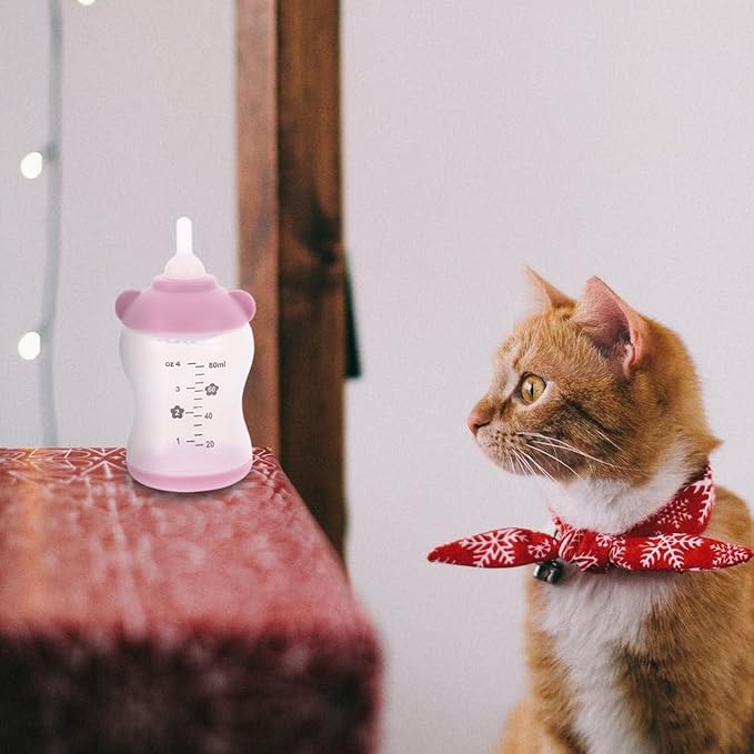 TEHAUX Pet Nursing Bottle Set 2.7Oz with Measurement Scale Small Puppy Kitten Feeding Bottle Reusable Pp Silicone for Newborn Pets Rabbits