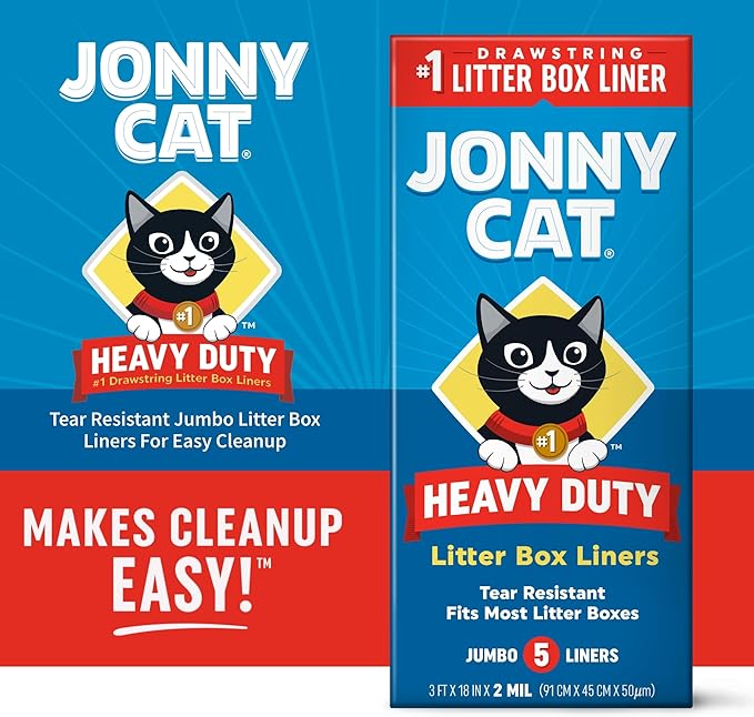 Jonny Cat Litter Box Liners: Heavy Duty - Tear & Leak Resistant - Drawstring Close - Jumbo, 30 Count