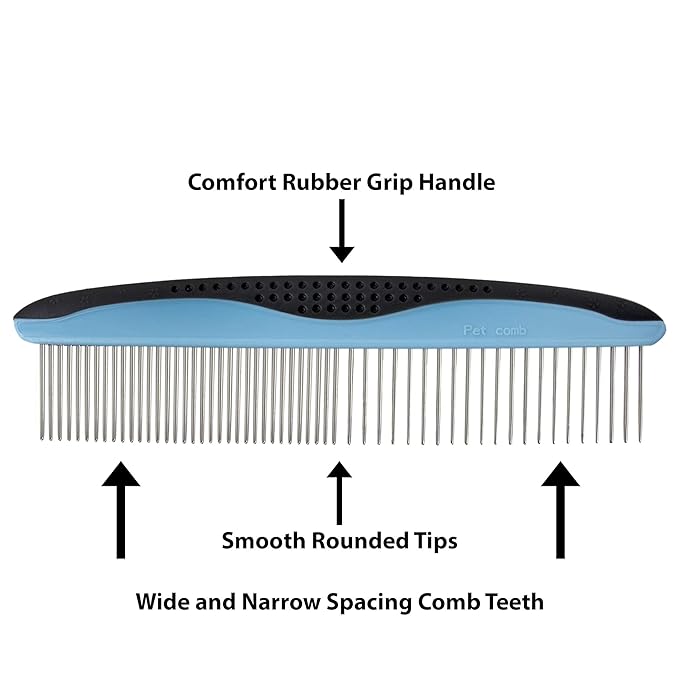 Dog Comb, Grooming Set for Dogs, 2 Sizes Pet Grooming Comb with Stainless Steel Teeth, Comfort Grip Handle, Dog Grooming Supplies, Large Pet Comb and Small Pet Comb