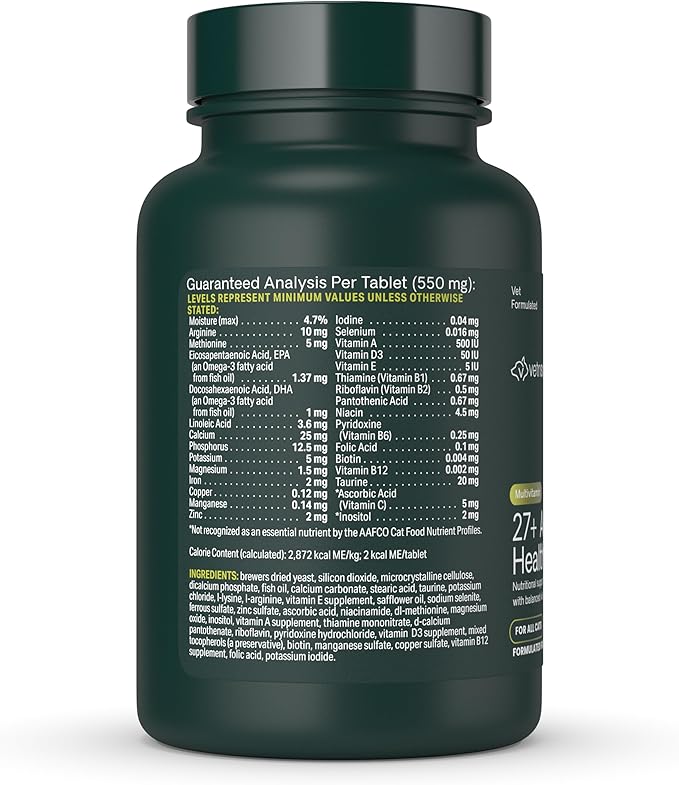 VetriScience 27+ Active Health Chewable Tablets, Nu Cat Daily Multivitamin for Cats and Kittens, Balanced Vitamins, Minerals and Antioxidants, Fish, 90 Count