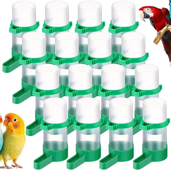 Threehoney 16 Pcs Automatic Bird Water Dispenser Bulk Plastic Bird Water Feeder Drinker Waterer for Pet Parrots Cage Parakeets Cockatiel Budgie Pigeon Quail Lovebirds Watering Supplies Drinking Bottle