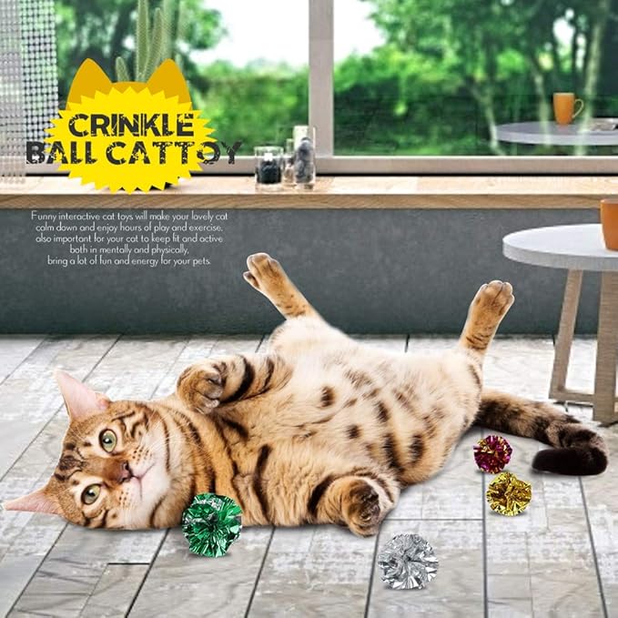 HNYYZL 25 Pack Crinkle Balls Cat Toys - Original Mylar Crinkle Balls Cat Toys（Random Color）