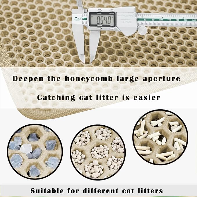 HCY&WLD Cat Litter Mat, Honeycomb Double Layer Cat Litter Trapping Mat, Waterproof Urine Proof Non-Slip, Scatter Control, Less Waste, Easier to Clean (Beige, 45" X 26")
