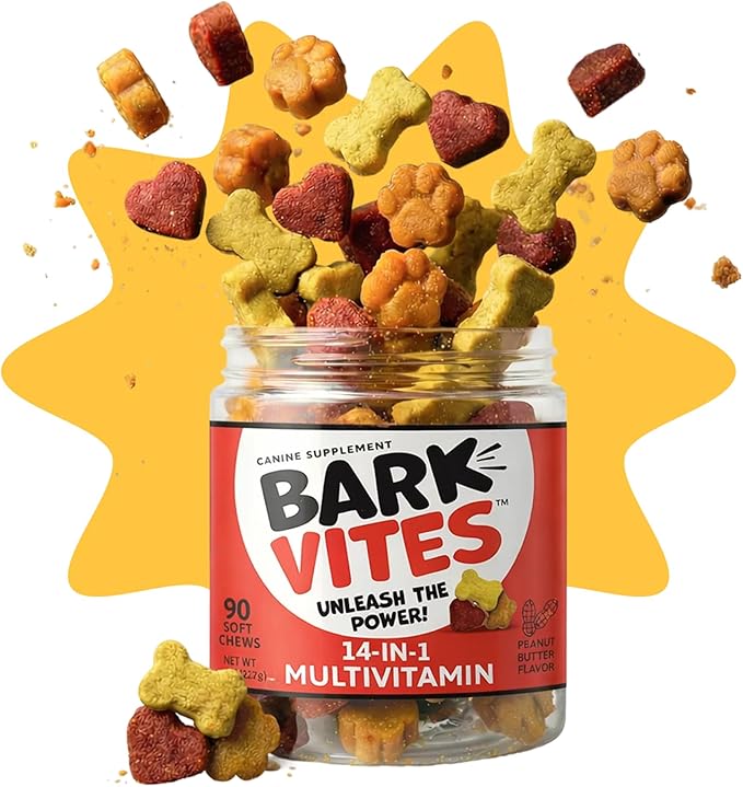 14-in-1 Multivitamin Soft Chews for Dogs - Turmeric, Quercetin, Yucca Schidigera, Beta Carotene, Vitamins A, B1, B2, B5, B6, B12, D3, E, & Biotin, Digestive, Joint & Immune Support, 90ct