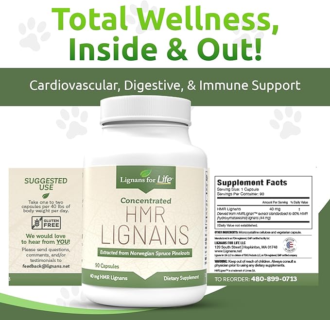 Lignans for Life HMR Lignans for Dogs I Vitamin for Healthy Pet | Wellness Supplement | Nutritional - 90 Capsules I 40mg