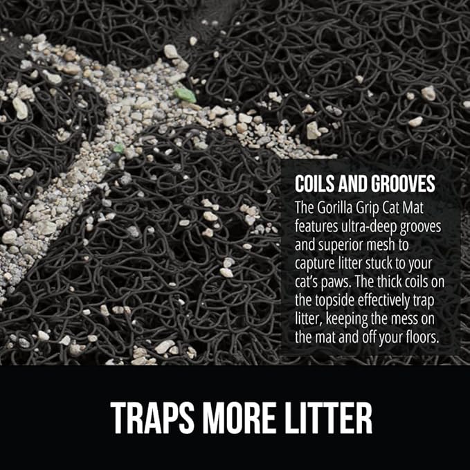 GORILLA GRIP Cat Litter Box Mat, Water Resistant, US Designed Kitty Litter Trapping Mats, Easy to Clean, Scatter Control, Less Mess and Clean Floors, Kitten Supplies for Indoor Cats, 17x11 Black