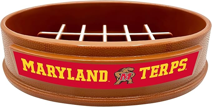 NCAA Super-Bowl Slow Feeder Dog Bowl. Football Design Slow Feeding Cat Bowl for Healthy Digestion. Non-Slip Pet Bowl for Large & Small Dogs & Cats (Maryland Terrapins)