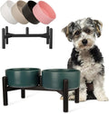 Raised Ceramic Dog Bowl Set - Elevated Double Dishes with Stainless Steel Stand - Food and Water Bowls for Small to Medium Dogs - Each Holds 2 Cups (28.75 fl oz) - Green