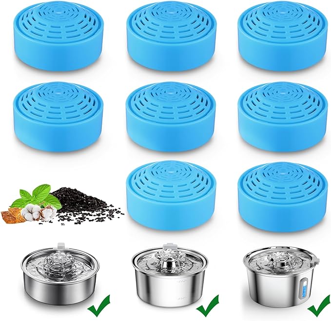 Cat Water Fountain Filter, Cat Fountain Replacement Filters for 2.0L/67oz Automatic Pet Water Dispenser,Pet Water Fountain Replacement Filters Package(Filter 8 Pack)