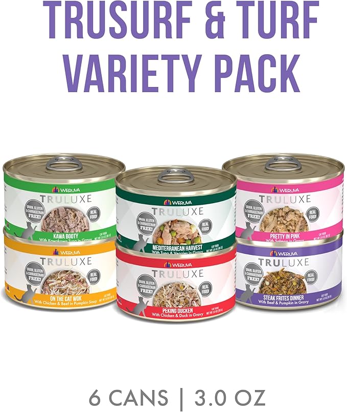 Weruva TruLuxe Cat Food, TruSurf and Turf Trial Variety Pack, 3oz Can, Pack of 6