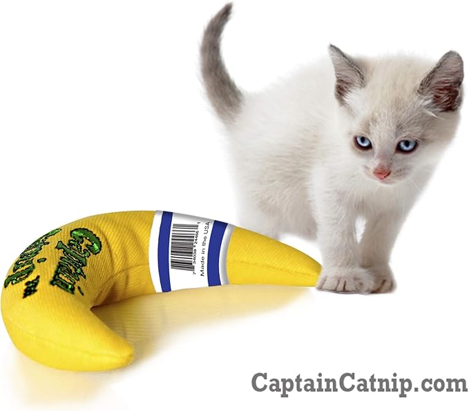 Captain Catnip Cat Banana Toy, Kitten Interactive Toy, Fun Playing Cat Toy, Filled with Organic Catnip for Indoor Cats