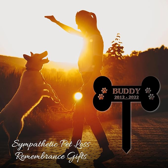 Custom Pet Name & Paws Memorial Metal Grave Marker, Personalized Dog Garden Stake for Cemetery Yard, Customized Remembrance Gift for Pet Owner Dog Lovers, Memorial Plaque Cemetery Stake