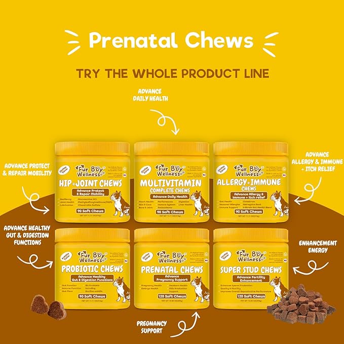 Dog Prenatal Vitamins - Supports Healthy Pregnancy, Puppy Growth & Lactation - with Folic Acid, Iron & Calcium - Advanced Supplement for Pregnant & Nursing Dogs - 120 Soft Chews