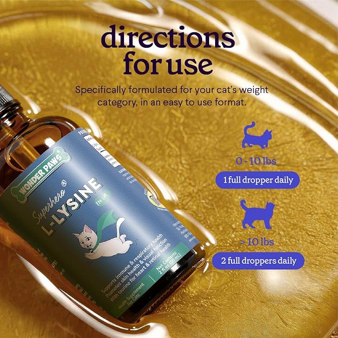 Premium L-Lysine Supplement for Cats – for Immune Support, Sneezing, Runny Nose, Watery Eyes & Nasal Health– 60ML Lysine for Feline Respiratory Support – Cat Lysine Drops with Taurine for Immunity